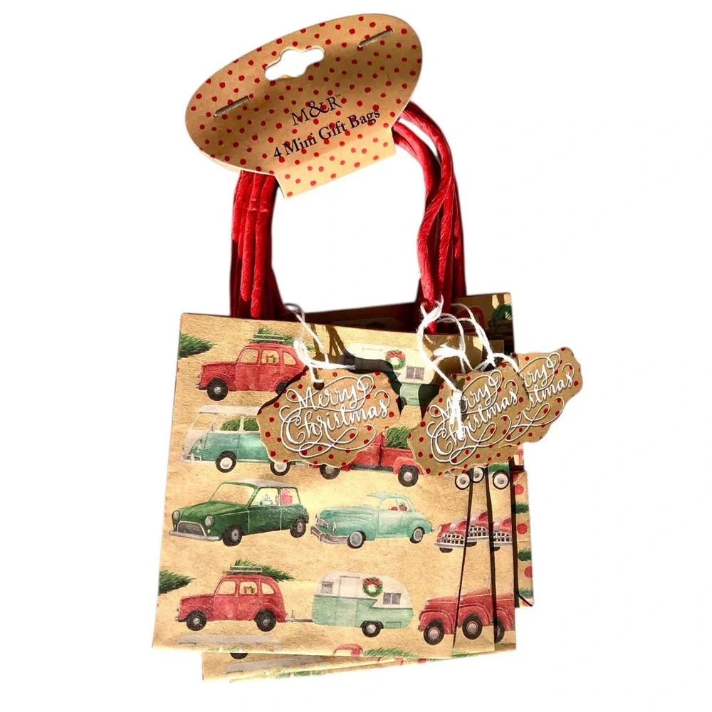 Molly & Rex Christmas Mini Gift Bags with Vintage Cars Design, Set of 4 (62324)